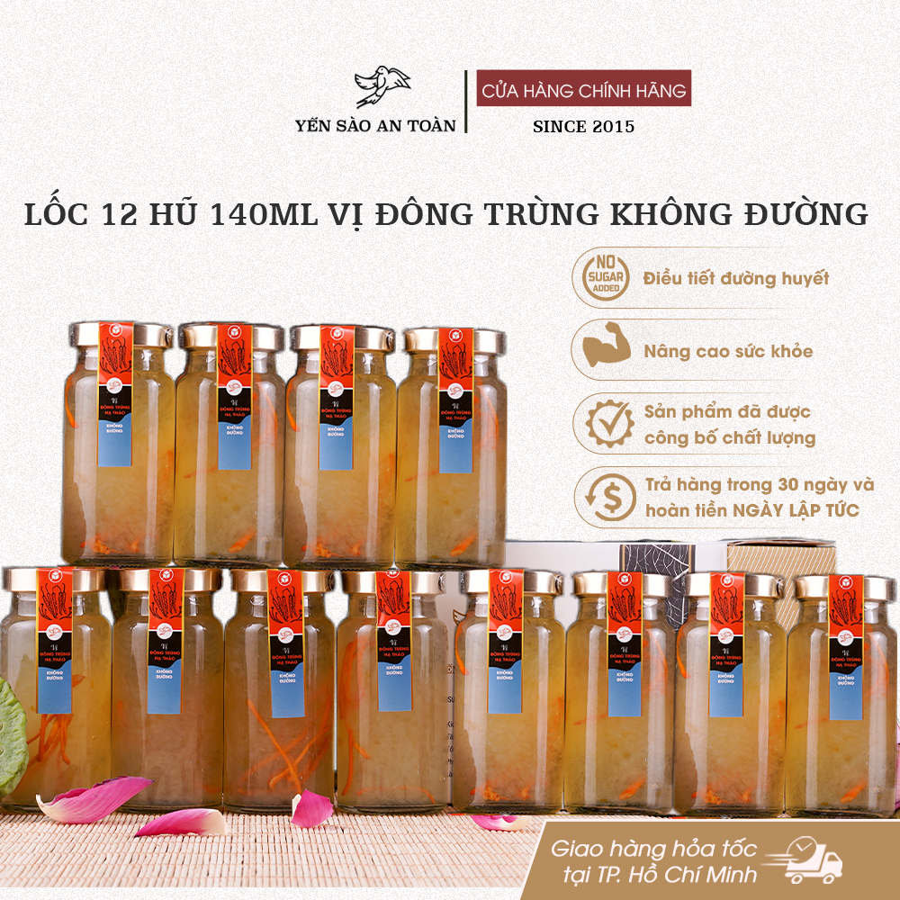 Lốc 12 hũ 140ml vị Đông Trùng Hạ Thảo Không Đường