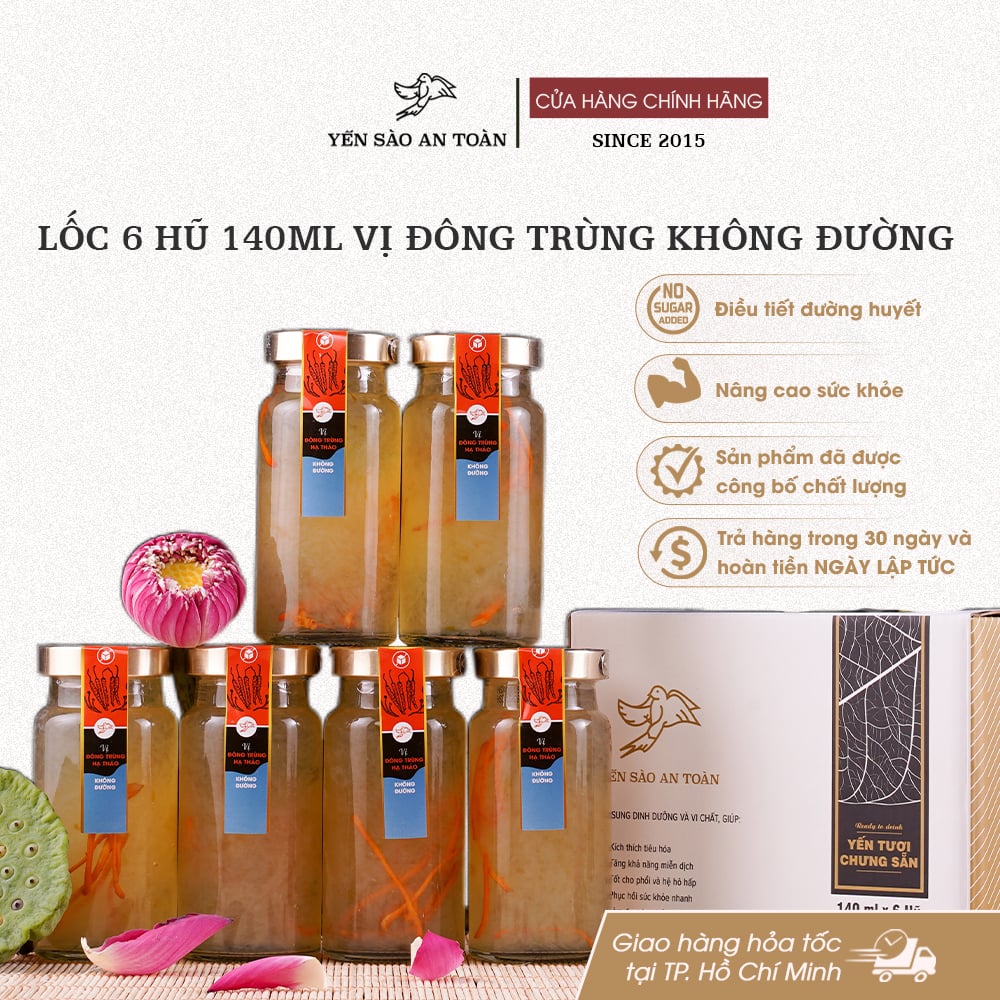 Lốc 6 hũ 140ml vị Đông Trùng Hạ Thảo Không Đường