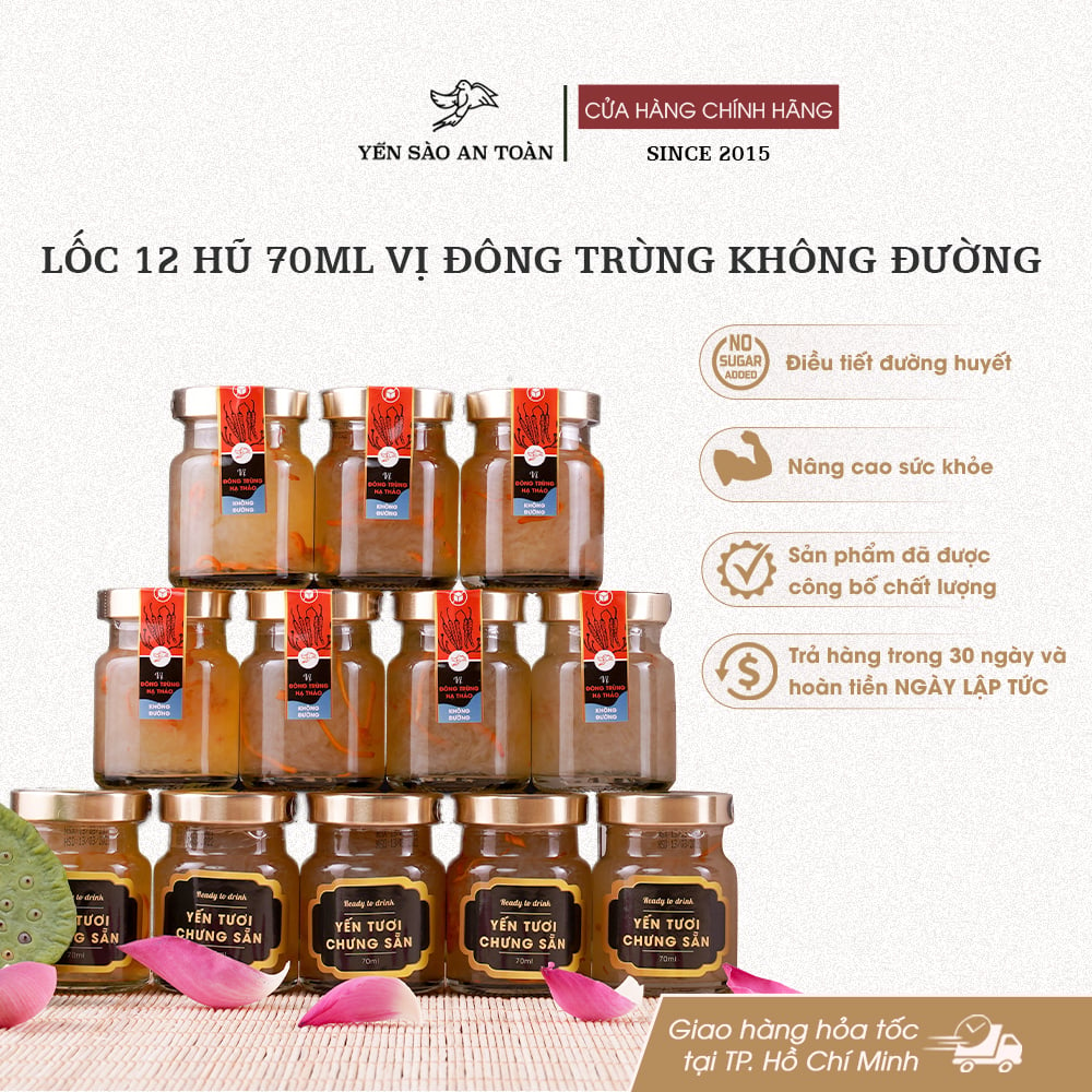 Lốc 12 hũ 70ml vị Đông Trùng Hạ Thảo Không Đường