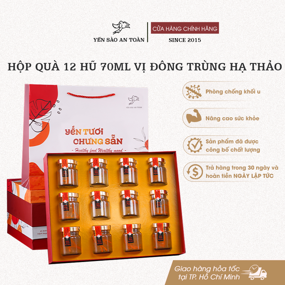 Hộp quà 12 hũ 70ml vị Đông Trùng Hạ Thảo - Đỏ Đại Cát