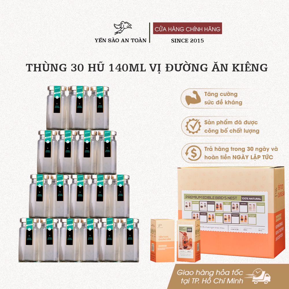 Thùng 30 hũ 140ml yến chưng sẵn MIX ĐẾN 9 vị ĐẬM ĐẶC YẾN TƯƠI từ Yến Sào An Toàn