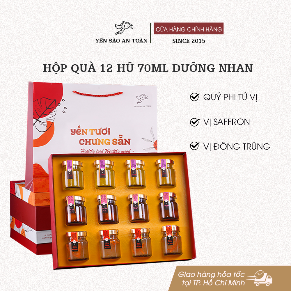 Hộp quà 12 hũ 70ml 3 vị Dưỡng Nhan - Đỏ Đại Cát