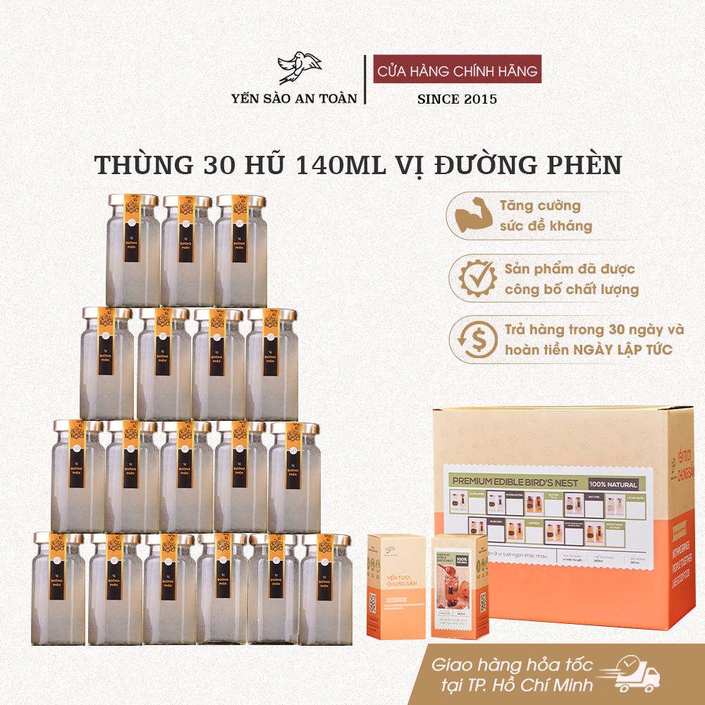 Thùng 30 hũ 140ml yến chưng sẵn MIX ĐẾN 9 vị ĐẬM ĐẶC YẾN TƯƠI từ Yến Sào An Toàn