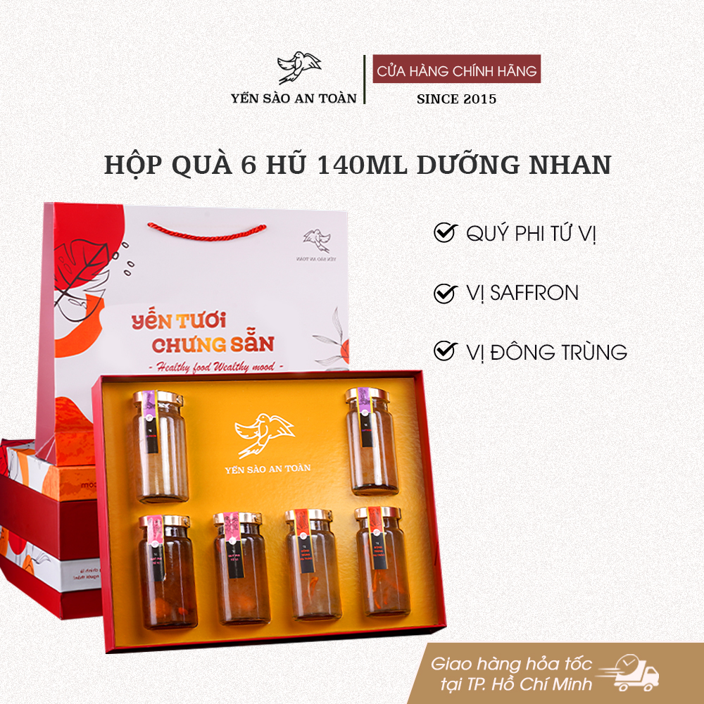 Hộp quà 6 hũ 140ml 3 vị Dưỡng Nhan - Đỏ Đại Cát