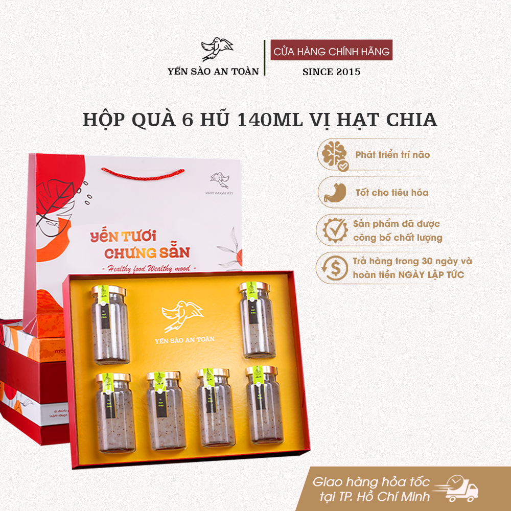 Hộp quà 6 hũ 140ml vị Hạt Chia - Đỏ Đại Cát