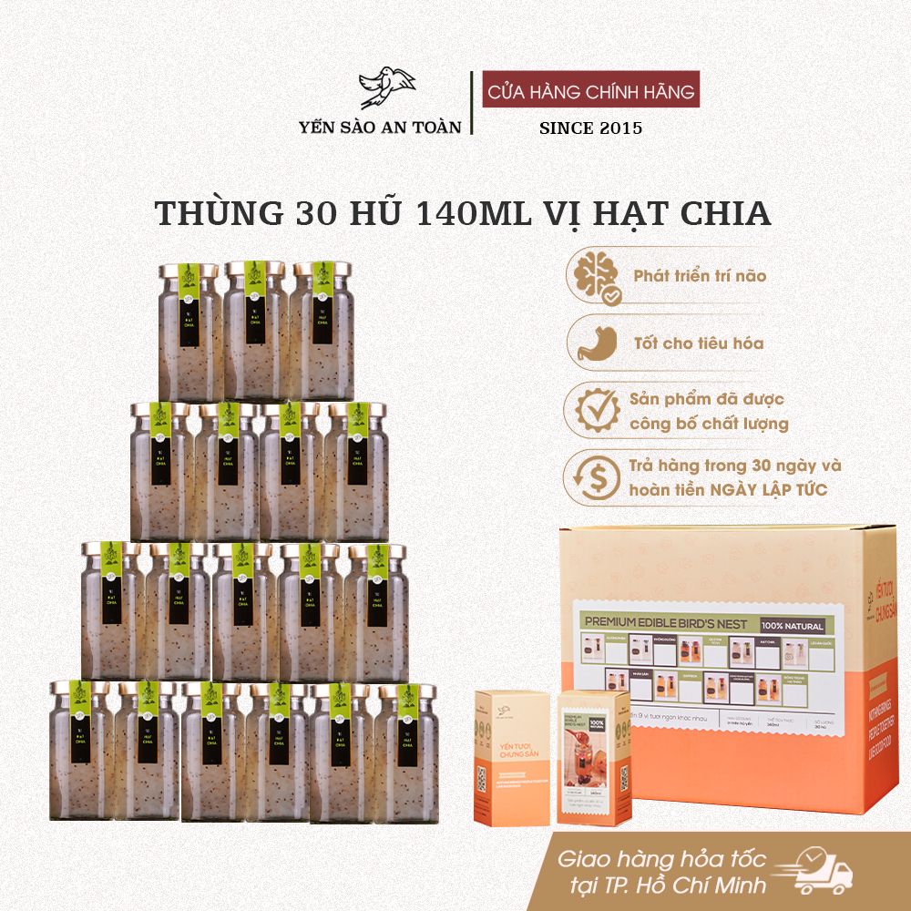 Thùng 30 hũ 140ml yến chưng sẵn MIX ĐẾN 9 vị ĐẬM ĐẶC YẾN TƯƠI từ Yến Sào An Toàn