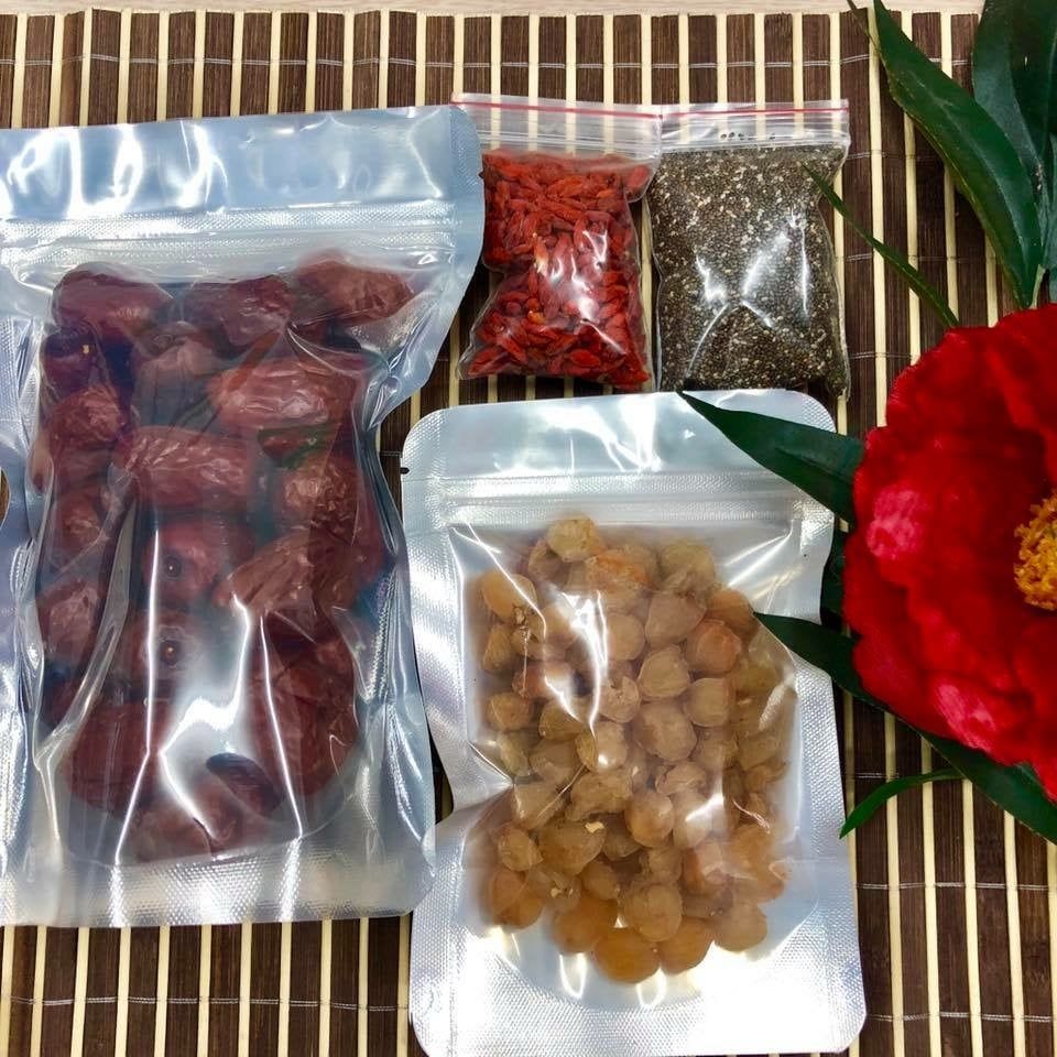 2026 - combo 4 món nguyên liệu yến: Kỳ tử, Táo đỏ, Hạt chia, Long nhãn
