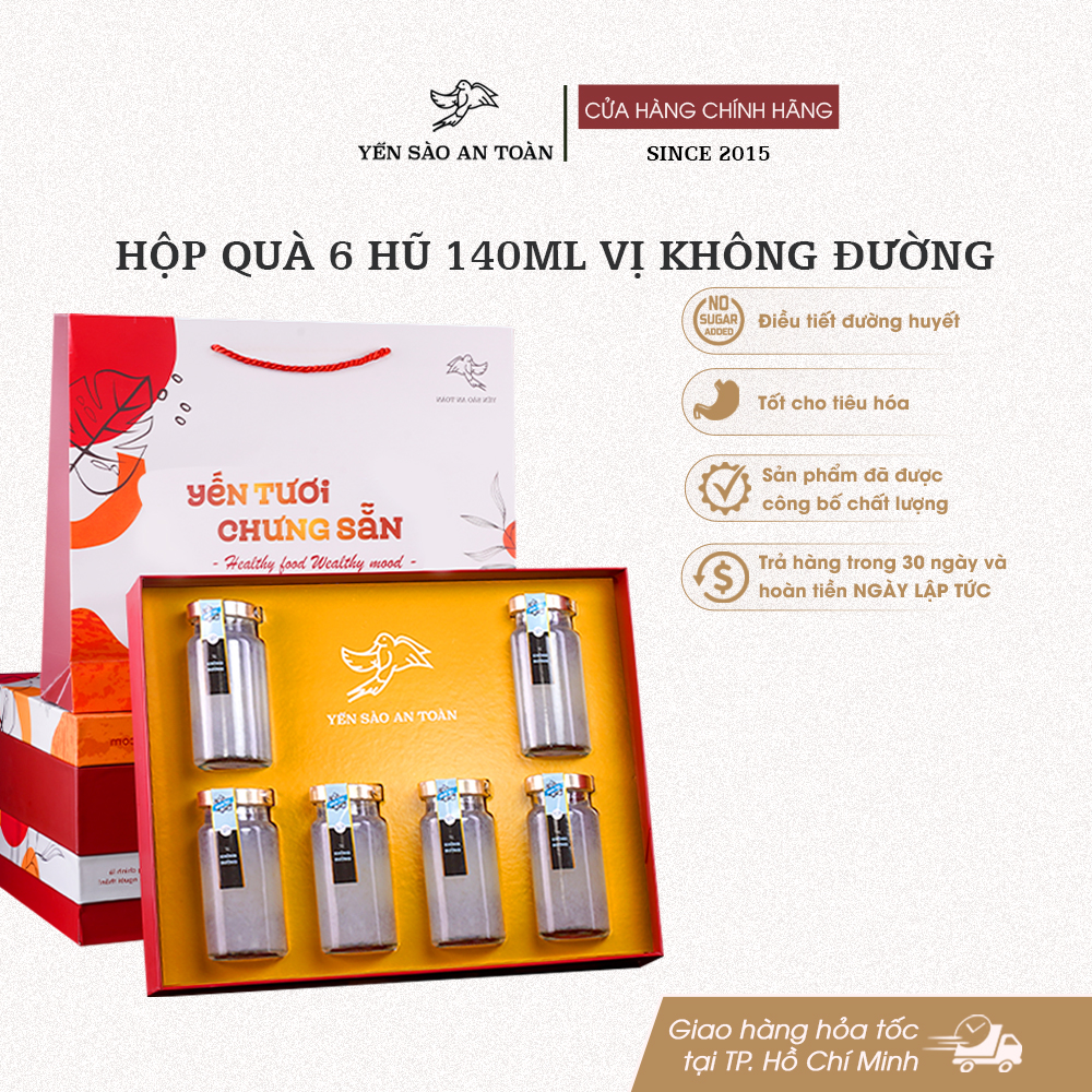 Hộp quà 6 hũ 140ml vị Không Đường - Đỏ Đạt Cát