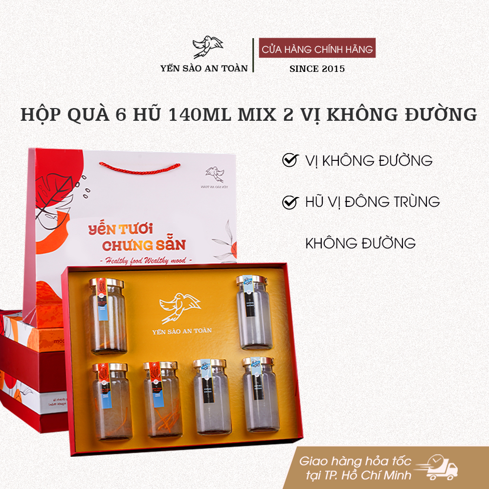 Hôp quà 6 hũ 140ml 2 vị Không Đường - Đỏ Đại Cát