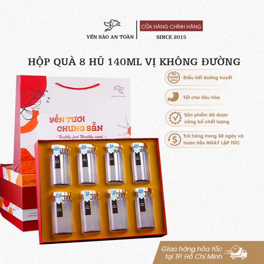 Hộp quà 8 hũ 140ml vị Không Đường - Đỏ Đại Cát