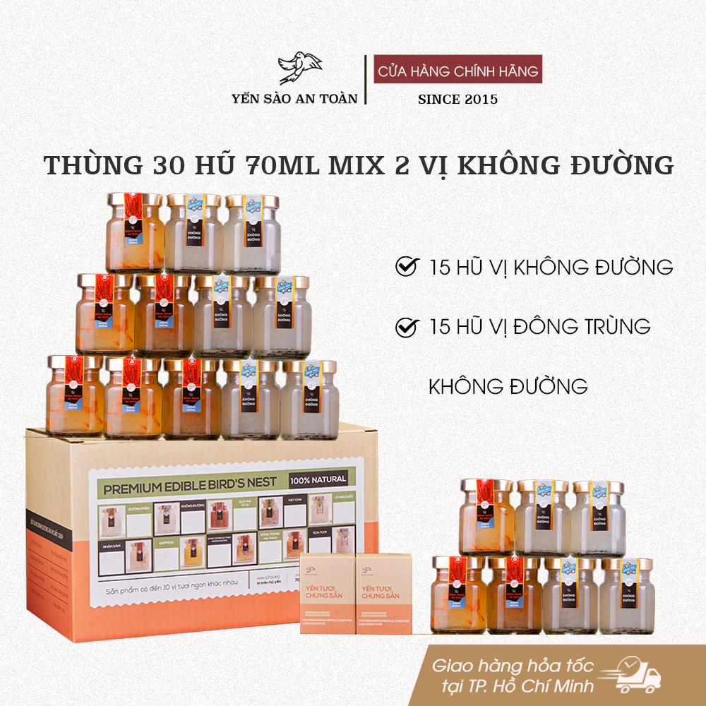 Thùng 30 hũ 70ml mix 2 vị Không Đường