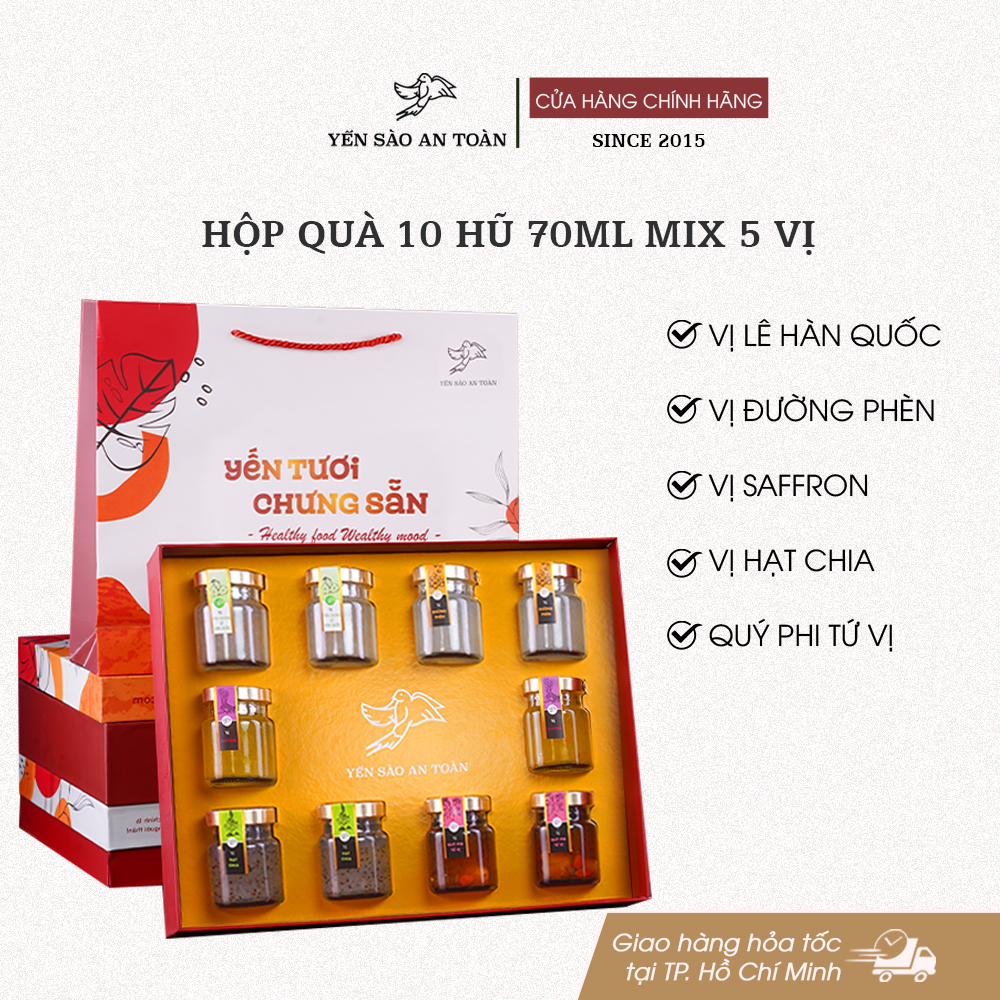 Hộp quà 10 hũ 70ml mix 5 vị - Đỏ Đại Cát