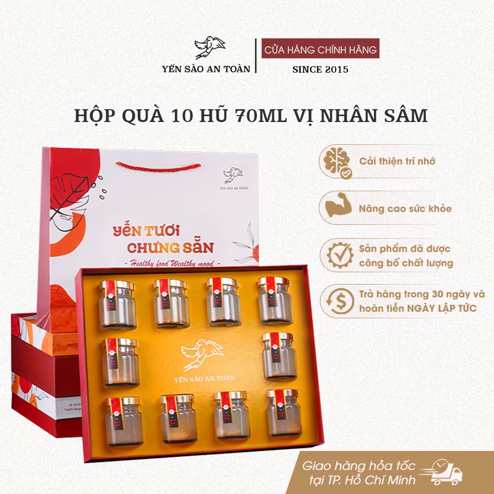 Hộp quà 10 hũ 70ml vị Nhân Sâm - Đỏ Đại Cát