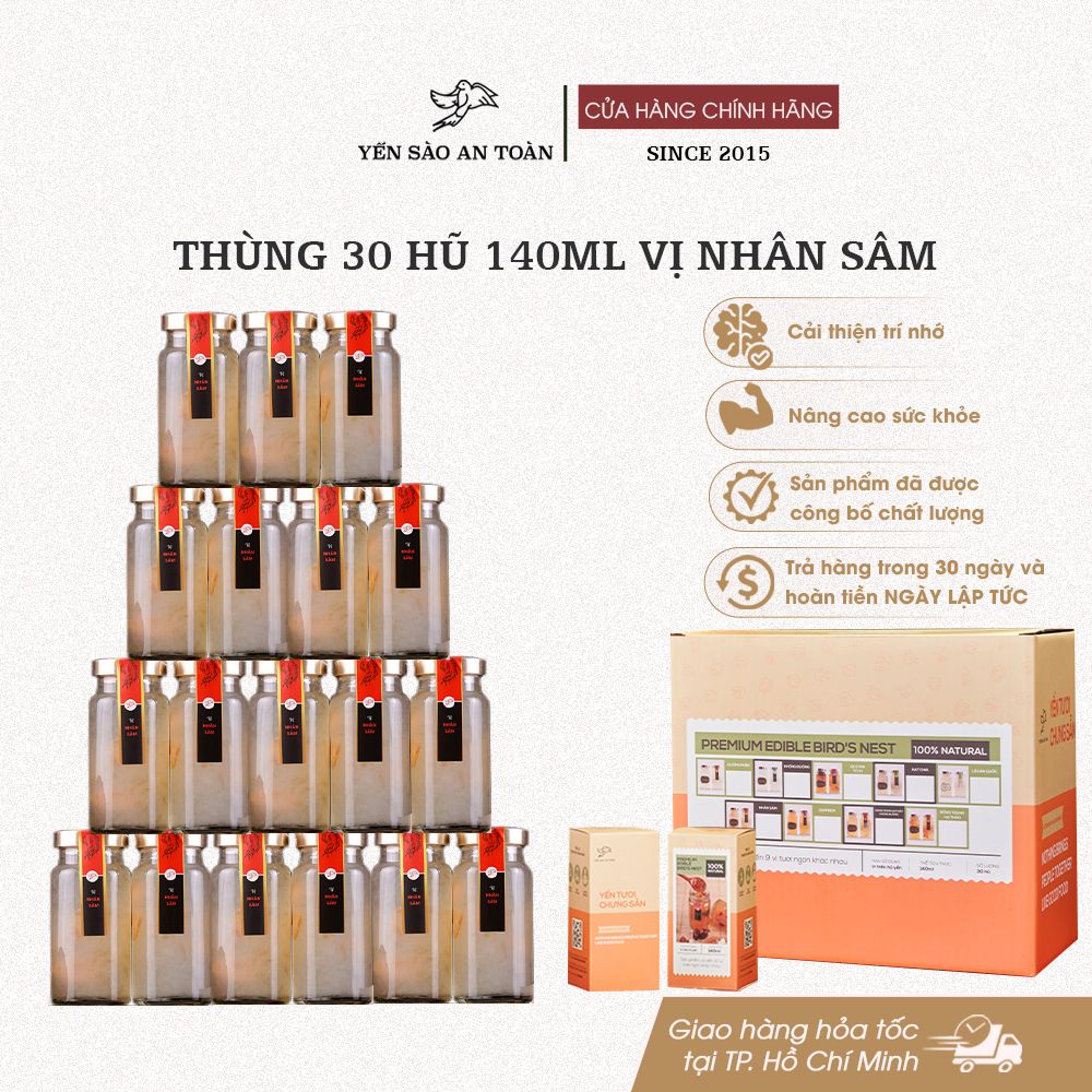 Thùng 30 hũ 140ml yến chưng sẵn MIX ĐẾN 9 vị ĐẬM ĐẶC YẾN TƯƠI từ Yến Sào An Toàn