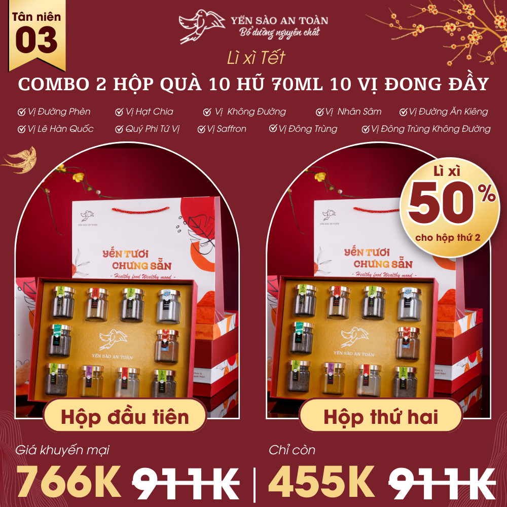 TÂN NIÊN 3 - Combo 2 Hộp quà 10 hũ 70ml 10 vị Đong Đầy