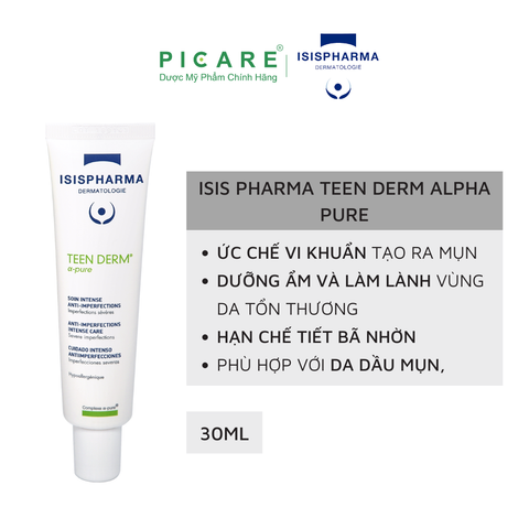 Kem Hỗ Trợ Giảm Mụn Trứng Cá Isis Pharma Teen Derm Alpha Pure 30ml