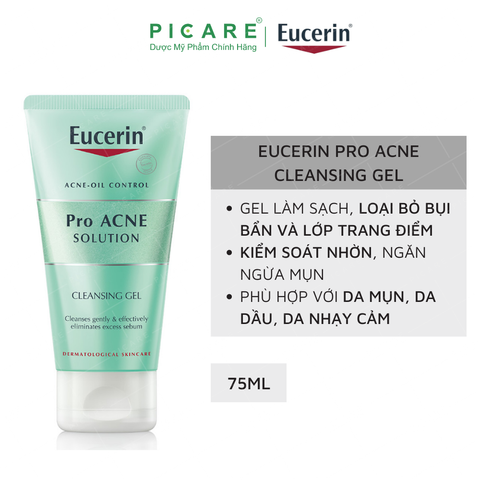 Sữa Rửa Mặt Dành Cho Da Nhờn Mụn Dạng Gel Eucerin Pro Acne Cleasing Gel 75ml - 98358