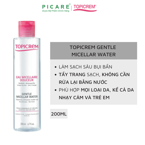 Nước Tẩy Trang Giúp Làm Sạch Nhẹ Nhàng Và Dưỡng Ẩm Dành Da Mặt Và Da Vùng Mắt Topicrem Gentle Micellar Water 200ml