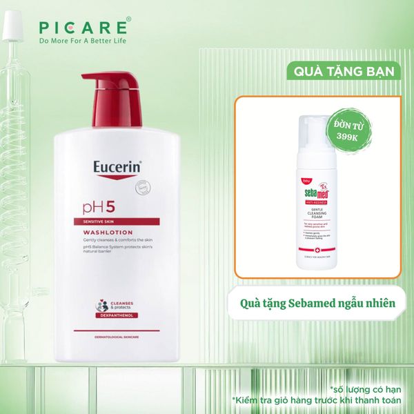 Sữa Tắm Và Rửa Mặt Dịu Nhẹ Dành Cho Da Nhạy Cảm Eucerin pH5 Washlotion 1000ml – 63075