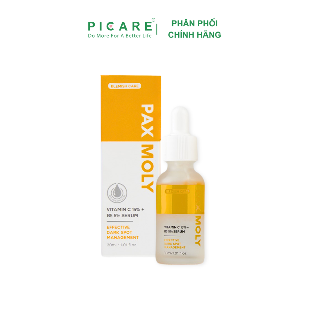 Tinh chất dưỡng trắng mờ thâm cho da xỉn màu PAX MOLY Vitamin C 15% + B5 5% Serum 30ml