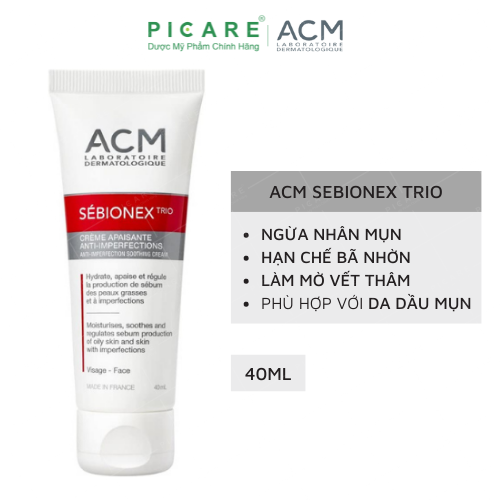 Kem Dưỡng Ẩm Dành Cho Da Mụn Giúp Ngăn Ngừa Sự Tiết Bã Nhờn ACM Sebionex Trio Anti-imperfection Soothing Cream 40ml