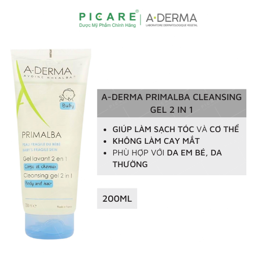 Sữa Tắm Gội Dịu Nhẹ Dành Cho Em Bé A-Derma Primalba Cleansing Gel 2in1 200ml