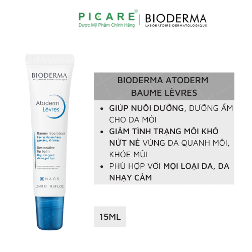 Gel Dưỡng Môi Làm Dịu Môi Bị Khô, Nứt Nẻ Và Tổn Thương Dị Ứng Bioderma Atoderm levres