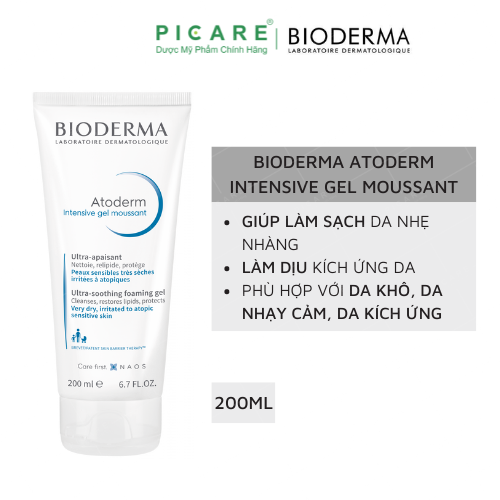 Gel Tạo Bọt Dành Cho Da Rất Khô, Nhạy Cảm Bị Kích Ứng Bioderma Atoderm Intensive Gel Moussant 200ml