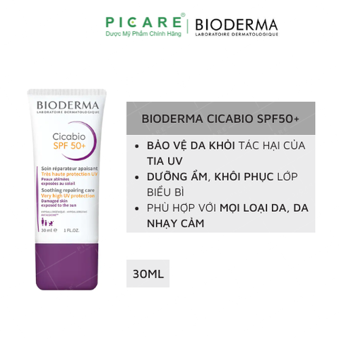 Kem Dưỡng Ẩm, Phục Hồi Da Và Chống Nắng Dành Cho Da Sau Vết Thương Từ Nhẹ Đến Vừa, Phục Hồi Da Tổn Thương Bioderma Cicabio Creme SPF 50+ 30ml