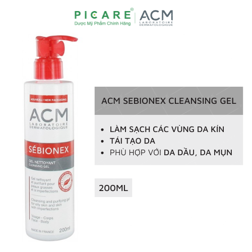 Sữa Rửa Mặt Làm Sạch Sâu Cho Da Dầu Mụn ACM Sebionex Cleansing Gel 200ml