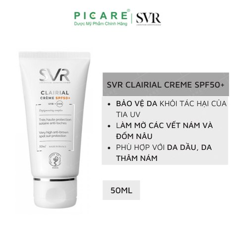 Kem Làm Mờ Vết Nám Và Chống Nắng SVR Clairial Crème SPF50+ 50ml