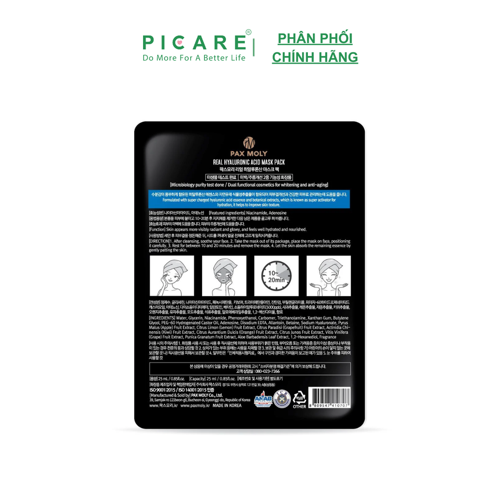 Mặt nạ cấp ẩm cho da khô PAX MOLY Real Hyaluronic Acid Mask Pack (25ml)