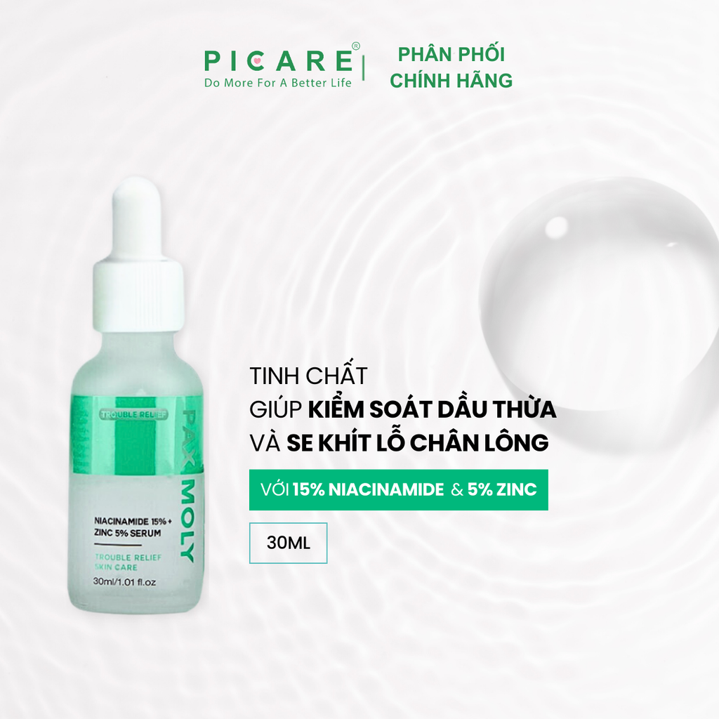 Tinh chất dành cho da dầu mụn PAX MOLY Niacinamide 15% + Zinc 5% Serum 30ml