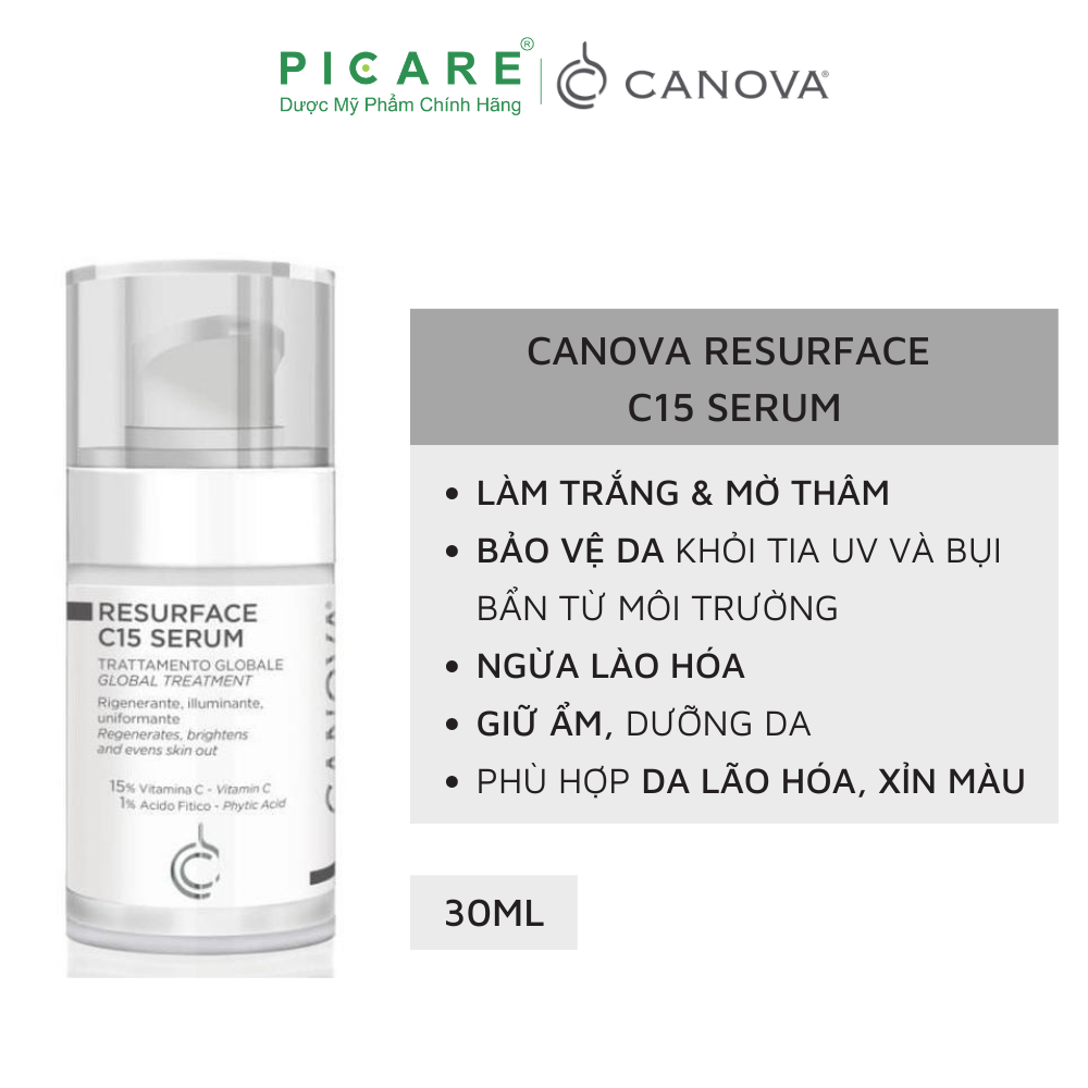 Serum C15 giúp sáng da, ngăn ngừa lão hóa Canova Resurface C15 Serum – Golbal Treatment Anti-Ageing 30ml