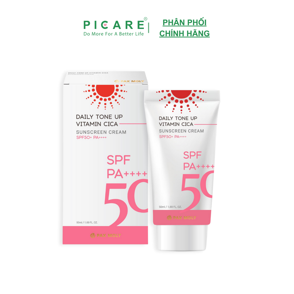 Kem chống nắng giúp nâng tone kiềm dầu chiết xuất rau má PAX MOLY Daily Tone Up Vitamin Cica Sunscreen Cream 50ml