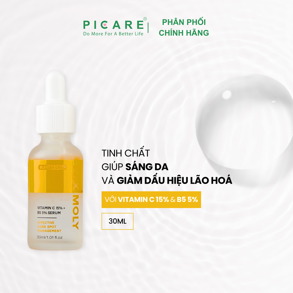 Tinh chất dưỡng trắng mờ thâm cho da xỉn màu PAX MOLY Vitamin C 15% + B5 5% Serum 30ml