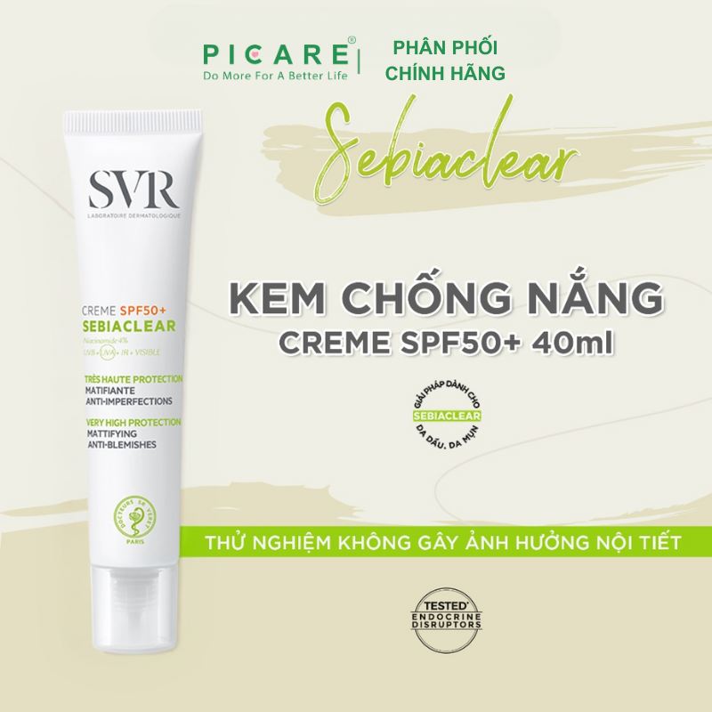 Kem Giảm Mụn Và Chống Nắng SVR Dành Cho Da Hỗn Hợp & Da Nhạy Cảm Sebiaclear Creme SPF50 50ml