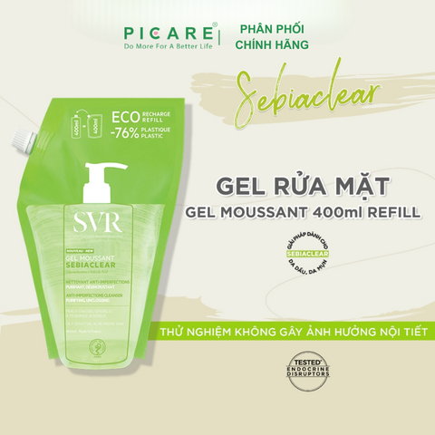 Sữa rửa mặt dạng gel không chứa xà phòng dành cho da nhờn mụn SVR Sebiaclear Gel Moussant 400ml Túi