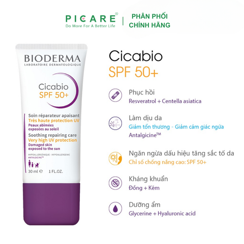 Kem dưỡng phục hồi da và chống nắng cho da sau vết thương Bioderma Cicabio Creme SPF 50+ 30ml