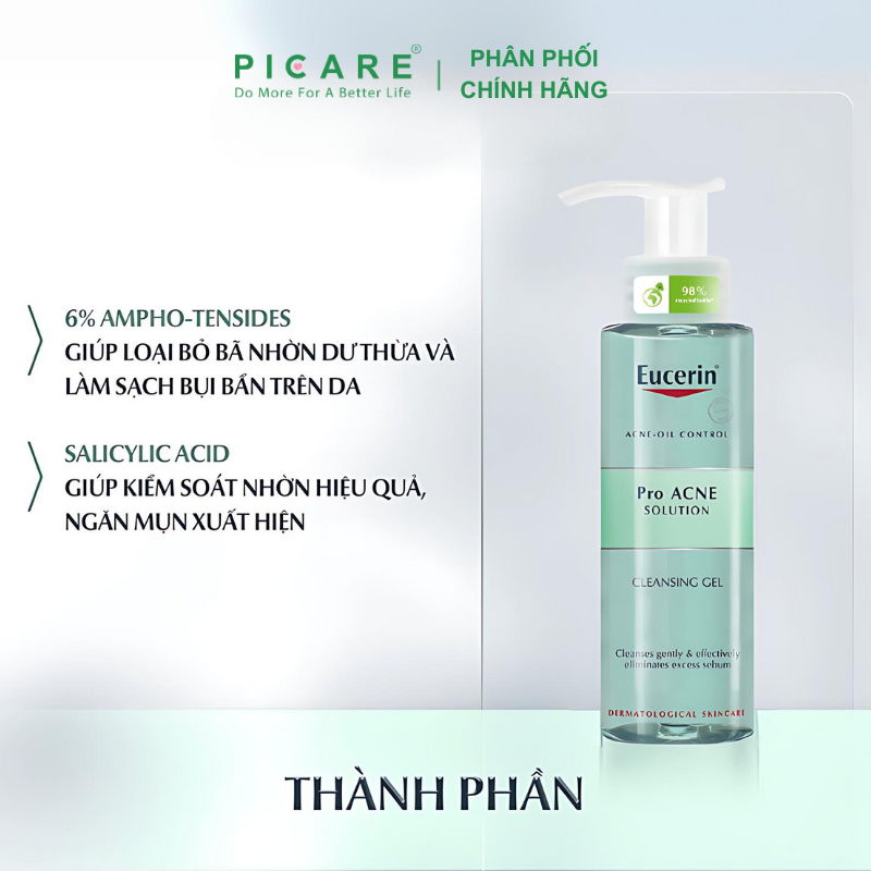 Sữa Rửa Mặt Dành Cho Da Nhờn Mụn Dạng Gel Eucerin Pro Acne Cleasing Gel 200ml - 88970