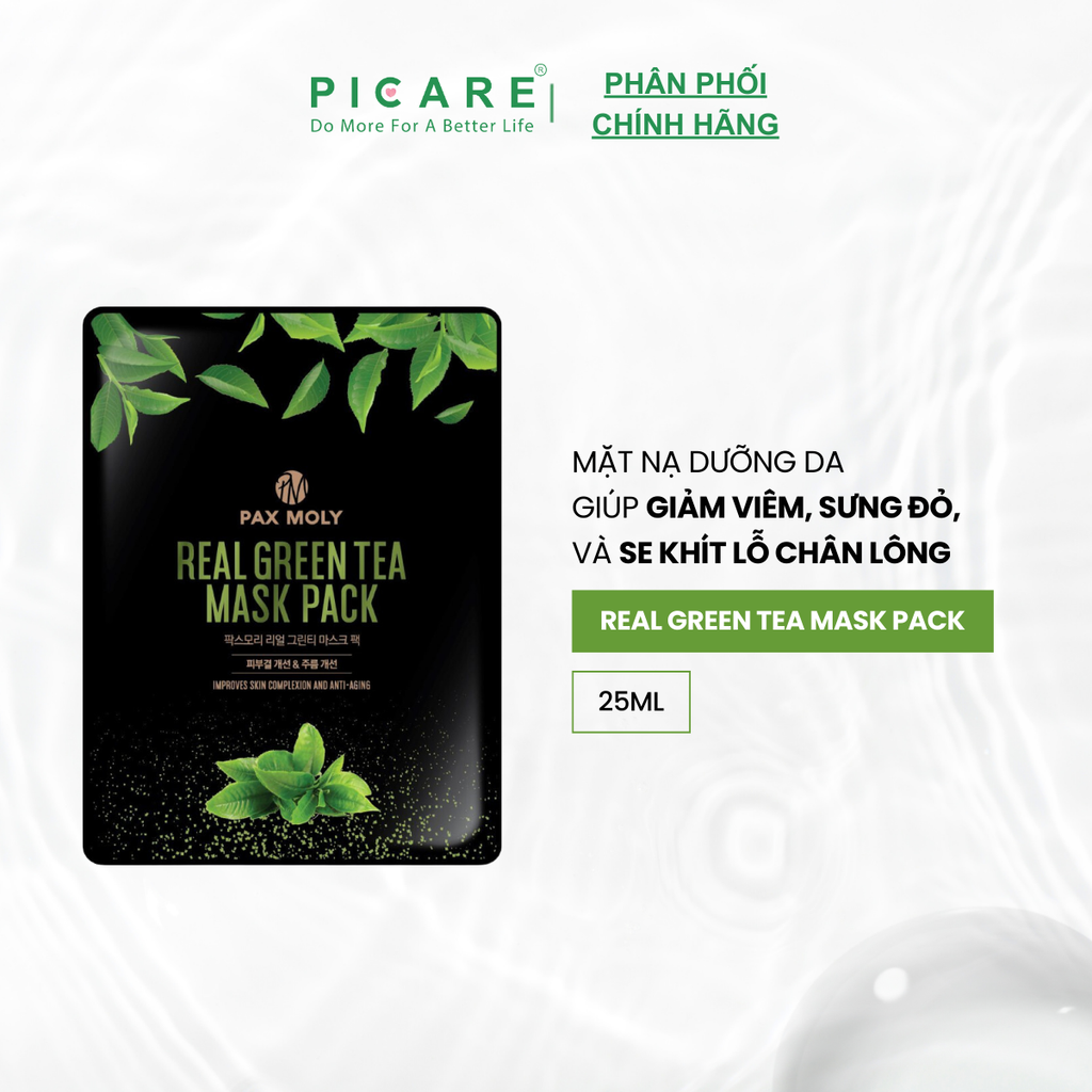 Mặt nạ trà xanh dành cho da thâm mụn PAX MOLY Real Green Tea Mask Pack (25ml)