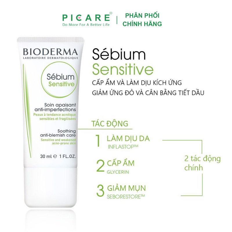 Kem Dưỡng Da Dành Cho Da Mụn, Yếu  Và Nhạy Cảm Bioderma Sebium Sensitive 30ml