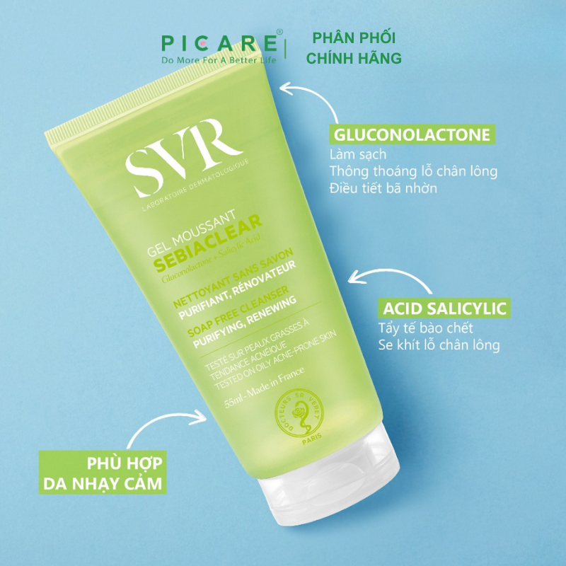 Gel Rửa Mặt Dành Cho Da Dầu SVR Sebiaclear Gel Moussant 55ml