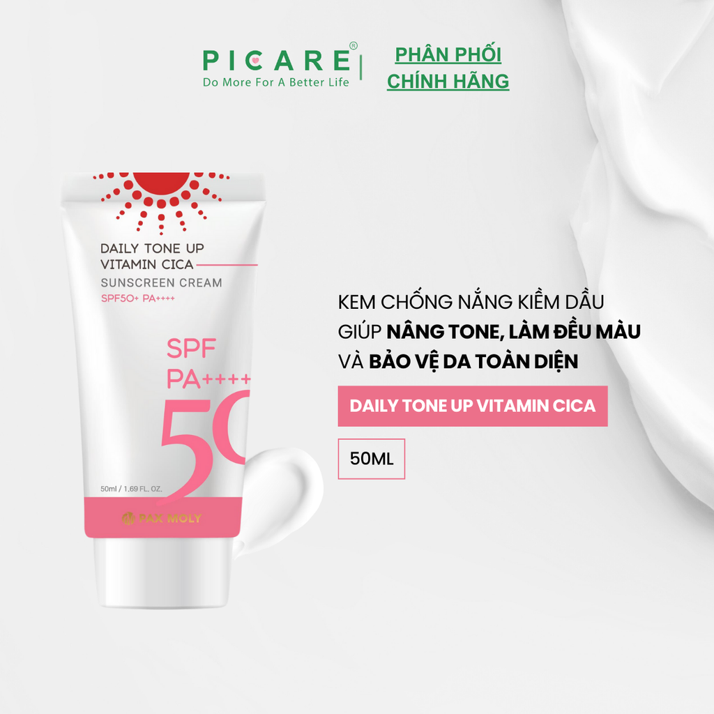 Kem chống nắng giúp nâng tone kiềm dầu chiết xuất rau má PAX MOLY Daily Tone Up Vitamin Cica Sunscreen Cream 50ml