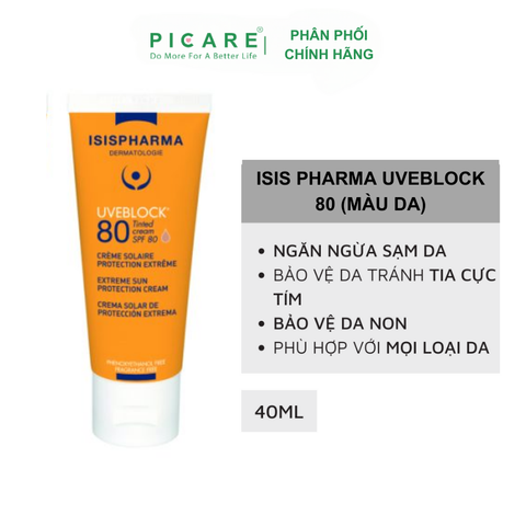 Kem Chống Nắng Bảo Vệ Cho Da Thường Isis Pharma Uveblock Tinted SPF80+ 40ml (Có Màu)