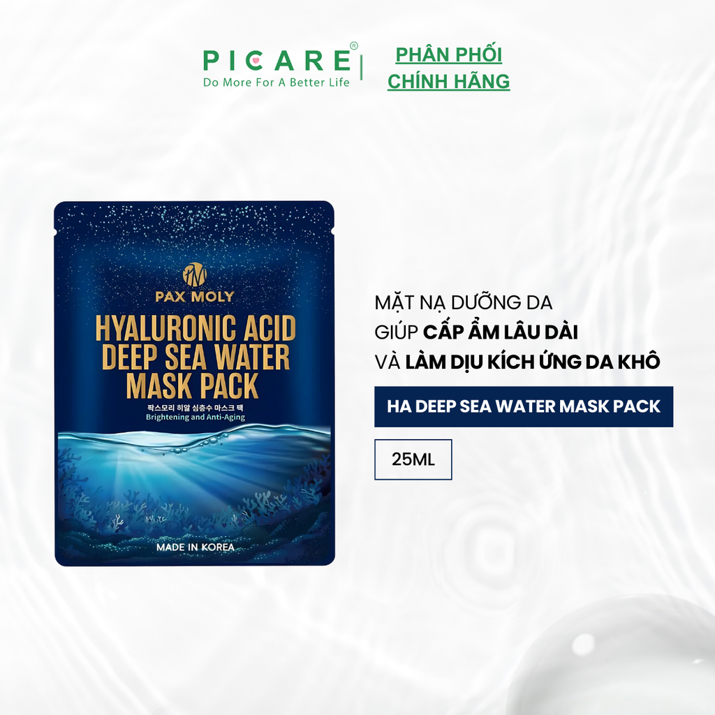 Mặt nạ cấp ẩm nước biển sâu và làm dịu kích ứng PAX MOLY Hyaluronic Acid Deep Sea Water Mask Pack (25ml)