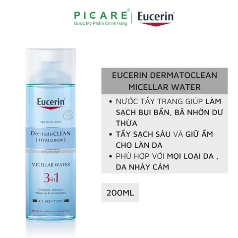 Nước Tẩy Trang Dành Cho Da Nhạy Cảm Eucerin DermatoCLEAN Hyaluron Micellar Water 3In1 200ml – 63997