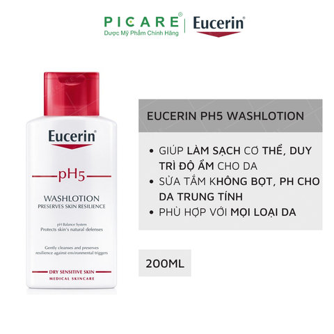 Sữa Tắm Và Rửa Mặt Dành Cho Da Nhạy Cảm Eucerin Washlotion pH5 200ml – 63071