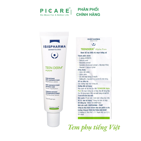 Kem Hỗ Trợ Giảm Mụn Trứng Cá Isis Pharma Teen Derm Alpha Pure 30ml