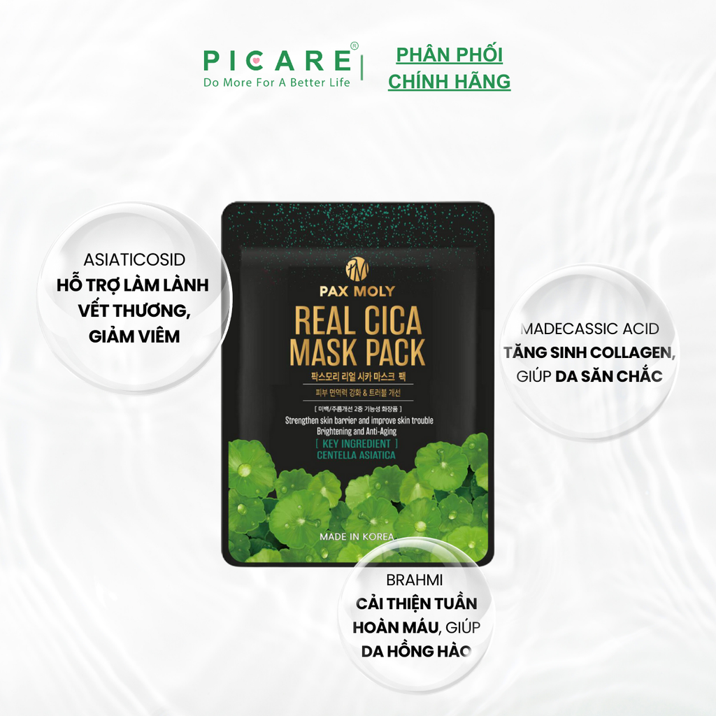 Mặt nạ trà xanh dành cho da thâm mụn PAX MOLY Real CICA Mask Pack (25ml)